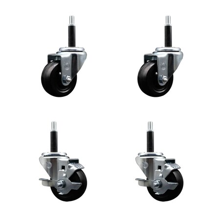 Service Caster 3'' Hard Rubber Wheel Swivel 3/4'' Expand Stem Caster Set 2 Brakes, 4PK SCC-EX20S314-HRS-2-TLB-2-34